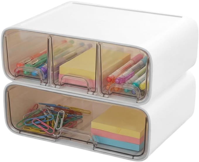Dailygoods - 2 stuks bureau-organizer, ladebox, bureau-organizer, plastic met stapelbare laden, transparante opbergdoos voor schrijfwaren, make-uptafelorganizer
