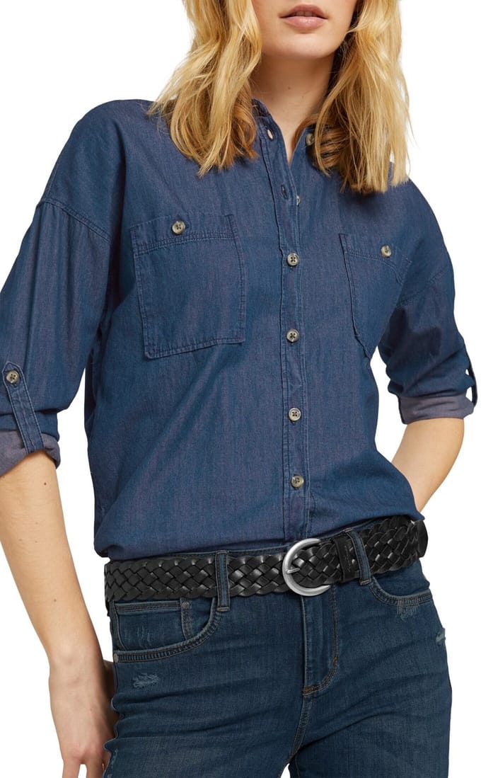 Tom Tailor - TTLISA gevlochten leren riem - Maat 75 - black uni