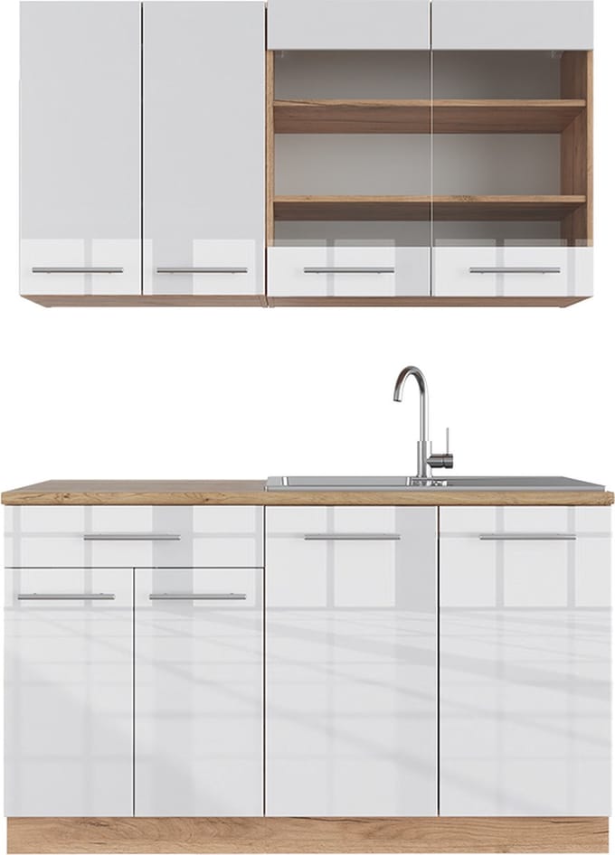 Vicco Fame-Line Eenpersoonskeuken – 140 cm, WB Eik Wit hoogglans/goud power eiken