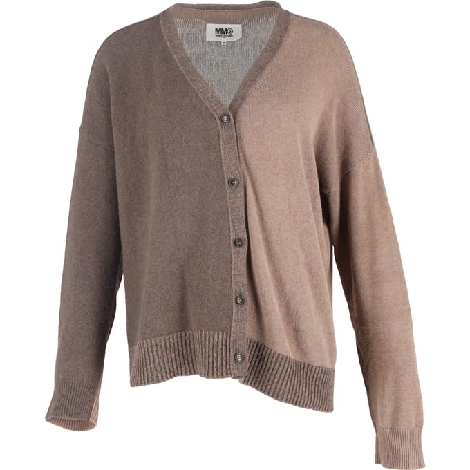 Maison Margiela Color-Blocked Elbow Patch Cardigan in Brown Cotton