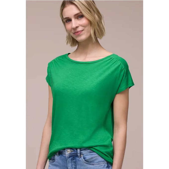 Shirt met ronde hals en rimpels