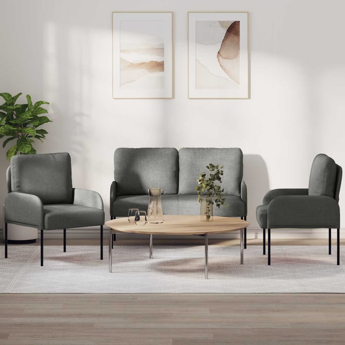vidaXL - Sofa-Sets - 3 - st - Donkergrijs - Multiplex