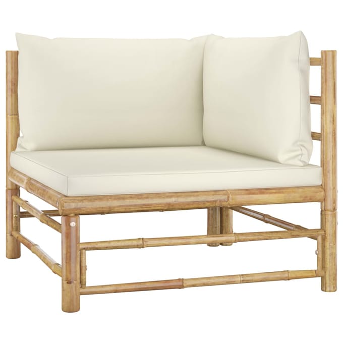 vidaXL - 7-delige - Loungeset - met - crèmewitte - kussens - bamboe