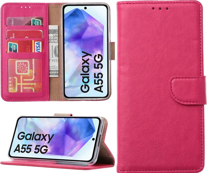 Hoesje geschikt voor Samsung Galaxy A55 bookcase met pasjeshouder - Roze