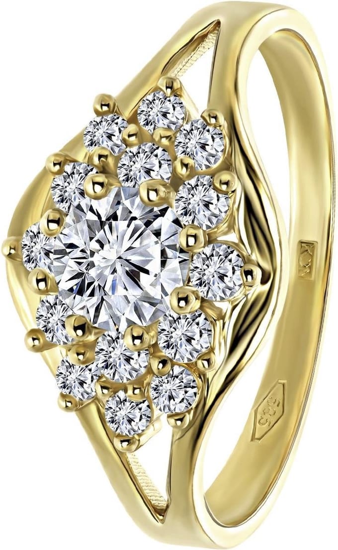 Lucardi Dames Ring met zirkonia - Ring - Cadeau - 14 Karaat Goud - Geelgoud