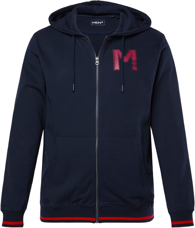 Men Plus - Heren - Sweatvest capuchon borstprint - Navy blauw - Maat L
