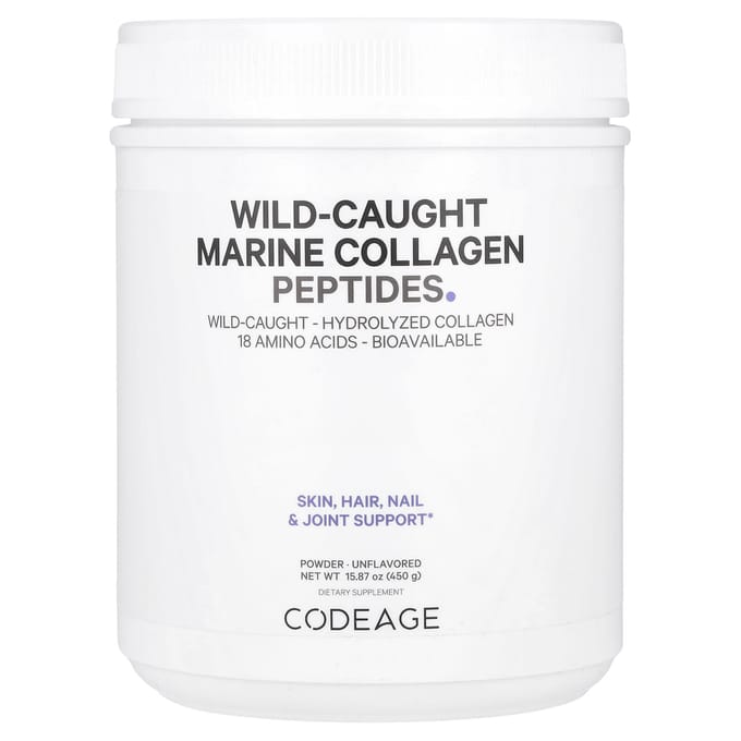 Codeage, poudre de peptide de collagène marin naturel, sans saveur, 15,87 oz (450 g)