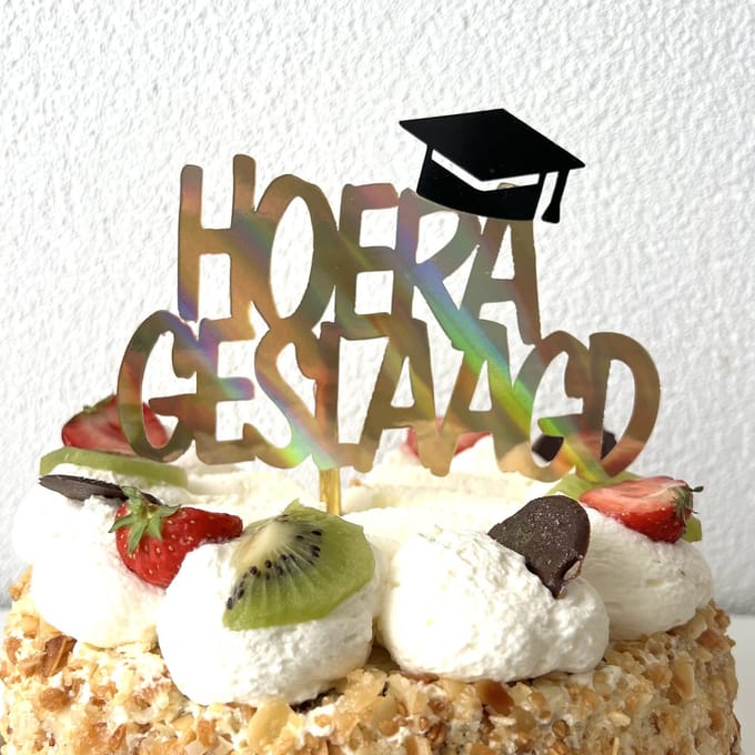 Taarttopper | Taart topper | Geslaagd | Diploma| Goud | 14 cm | karton