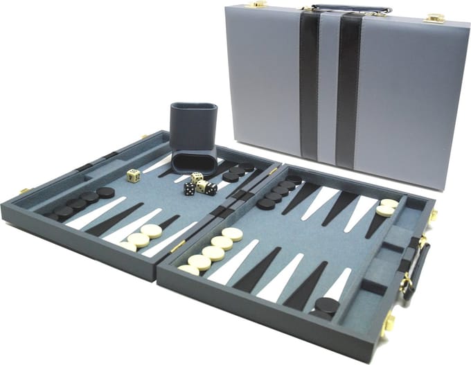 HOT Games Backgammon koffer - Grijs bordspel met dobbelbekers en stenen