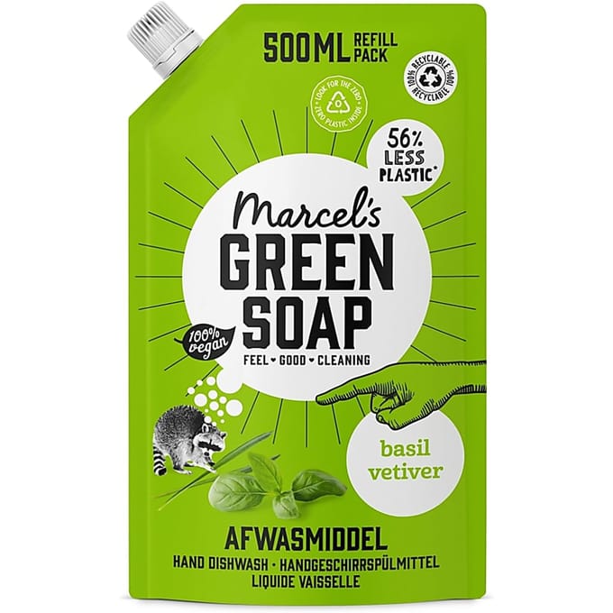 Marcel's Green Soap Afwasmiddel basilicum & vertivert gras navulling 500 Milliliter