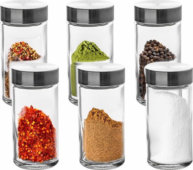 Five Kruidenpotten set - 2x - 6 stuks - glas - met rvs deksel - luchtdicht - voorraadpot