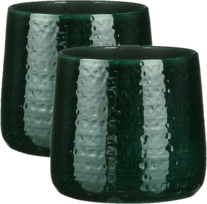Mica Decorations - 2x stuks - Plantenpot/bloempot - Keramiek green - D24/H21 cm