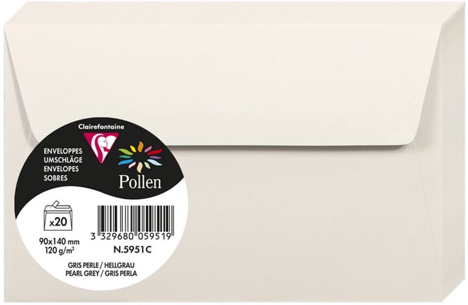 Stuifmeel van Clairefontaine enveloppe 90x140 mm, lichtgrijs