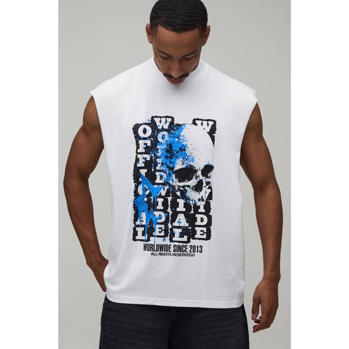 Wit Oversized Tanktop Met Doodskopprint | White | Size XL