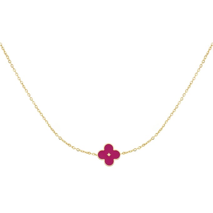 Necklace enamel flower - Yehwang - Ketting - 39 + 5 cm - Goud/Paars
