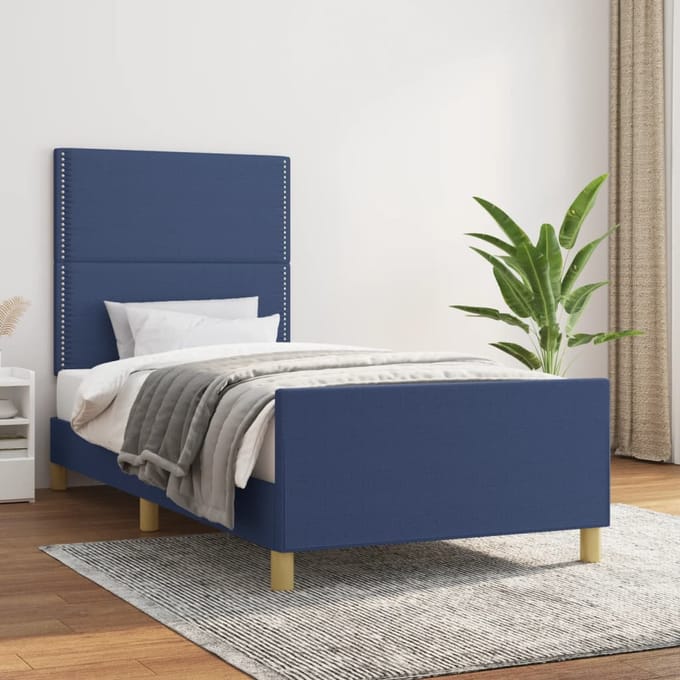 vidaXL - Bedframe - zonder - matras - 90x200 - cm - stof - blauw