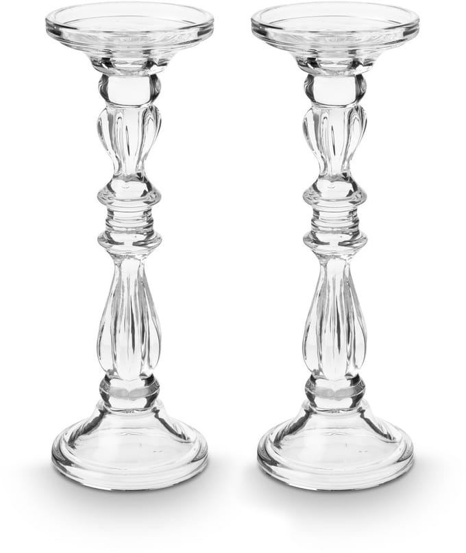 vtwonen Kandelaar Set van 2 - Kaarsenhouder van Glas - Transparant - 10x28.5cm