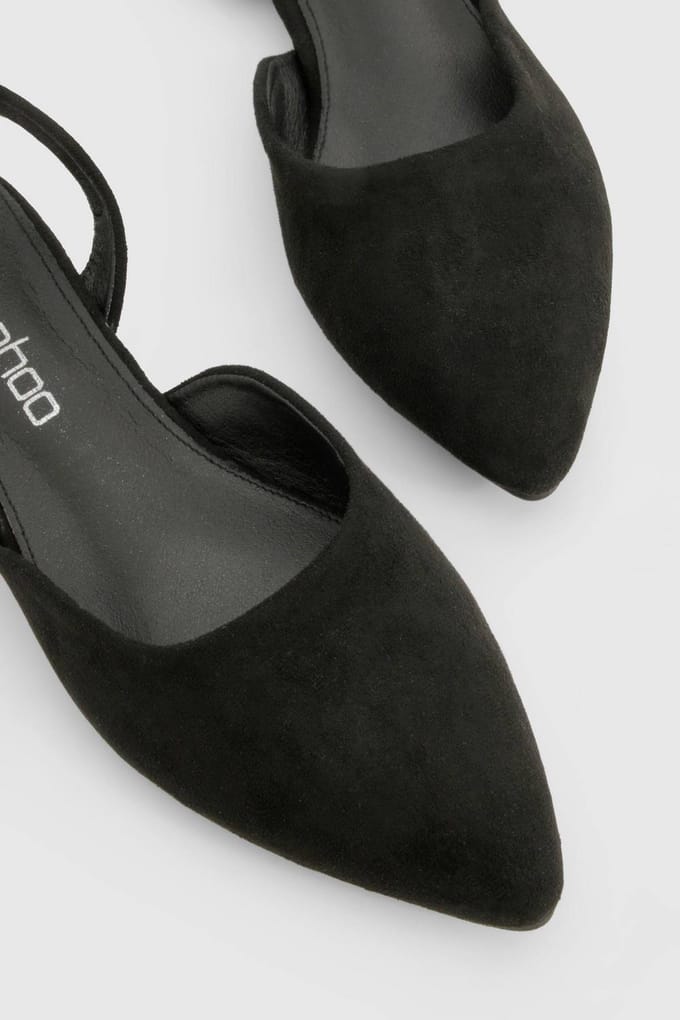 boohoo Dames Slingback Puntige Flats | Zwart | Maat: 36
