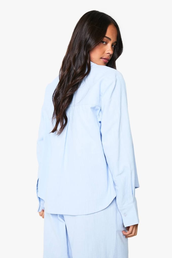 boohoo Dames Linnen Look Oversized Shirt | Powder Blue | Maat: 10