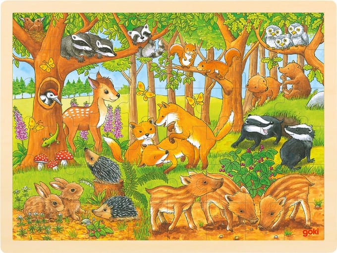 GOKI Puzzel - Babydieren - 48 Stukjes - 40X30X0,8Cm - Hout - 3 Jaar