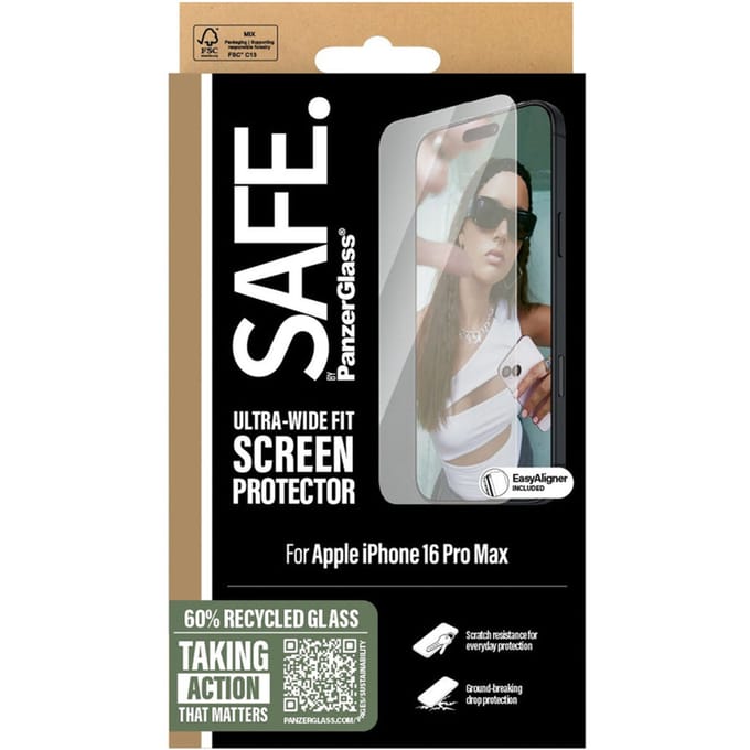 PanzerGlass Screenprotector geschikt voor Apple iPhone 16 Pro Max Glazen | PanzerGlass SAFE Screenprotector - Case Friendly