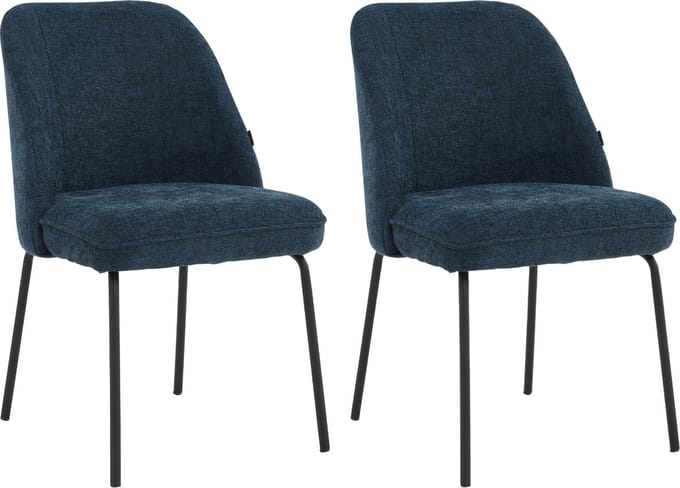Colenis® - Julia Eetkamerstoel - Set Van 2 - Blauw - Linnen Stof - Industrieel - Design