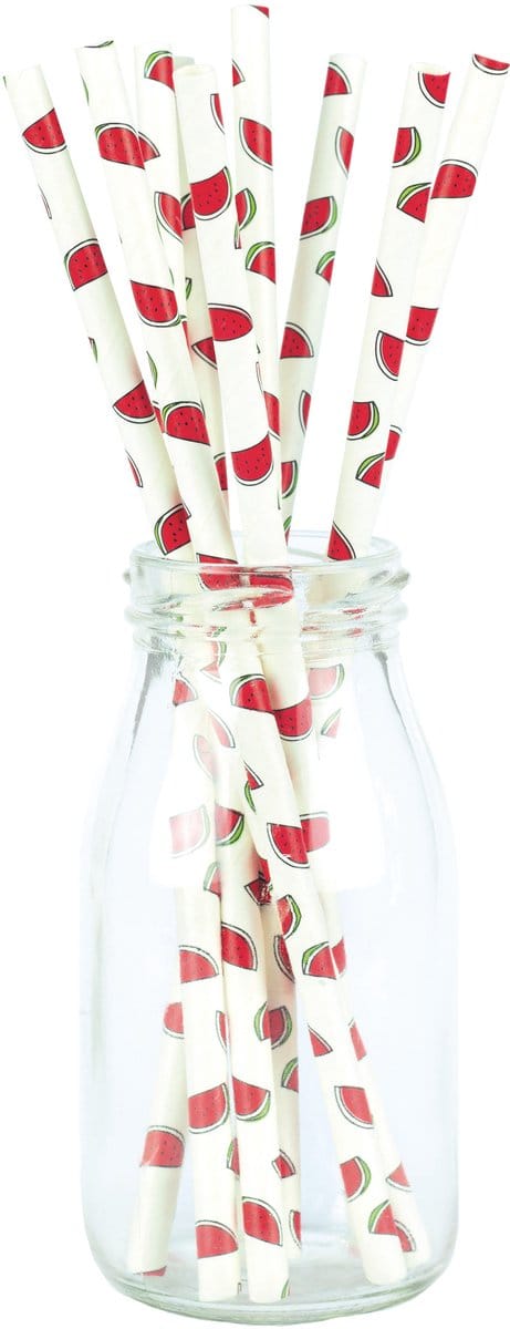 PARTYPRO - 10 verse watermeloen papieren rietjes 20 cm voor cocktails
