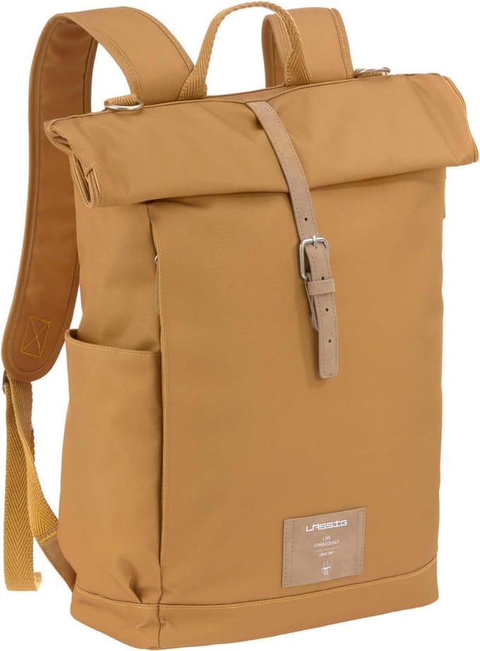 LÄSSIG Luiertas Rolltop Backpack rugzak incl verschoningsmatje - curry