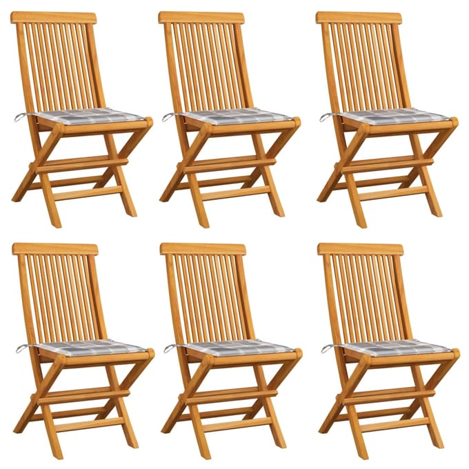 vidaXL - Inklapbare - stoelen - 6 - st - met - grijs - geruite - kussens