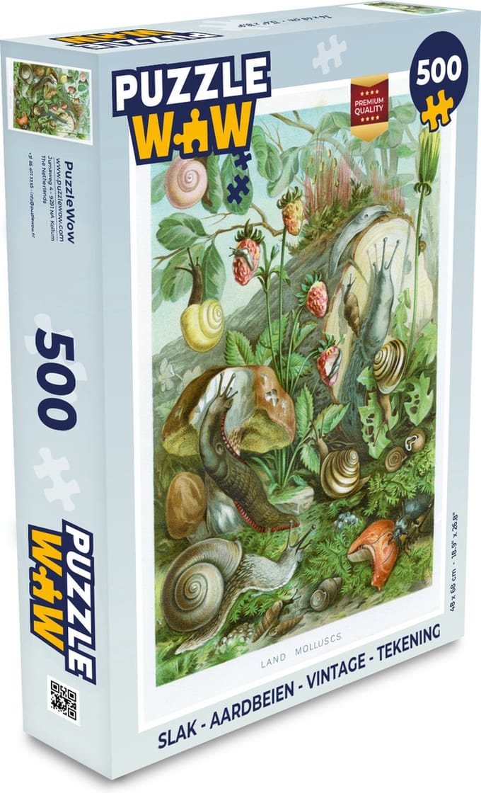 Puzzel Slak - Aardbeien - Vintage - Tekening - Legpuzzel - Puzzel 500 stukjes