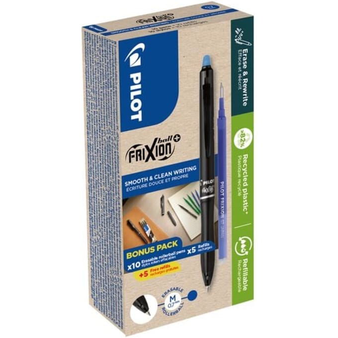 Pilot FriXion Ball Plus roller | medium | blauw | doos van 10 stuks + 10 navullingen