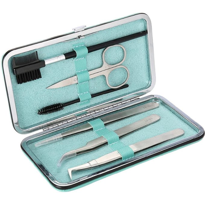 Ensemble 6 pièces Kit d'outils professionnels pour extension de cils Pinces Ciseaux Pinceaux Outil de maquillage white