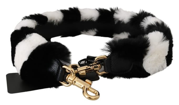 Dolce & Gabbana Black White Lapin Fur Accessoire schouder damesriem