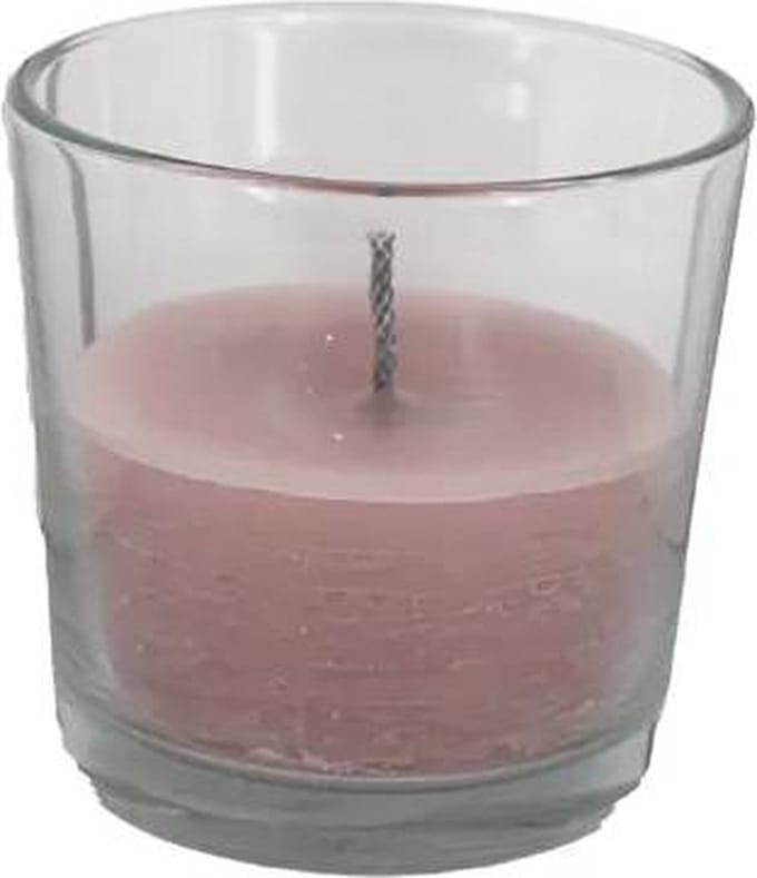 Cactula leuke buitenkaars in glas | oud roze | 16 x 15 cm | met extra dikke brandlont - M