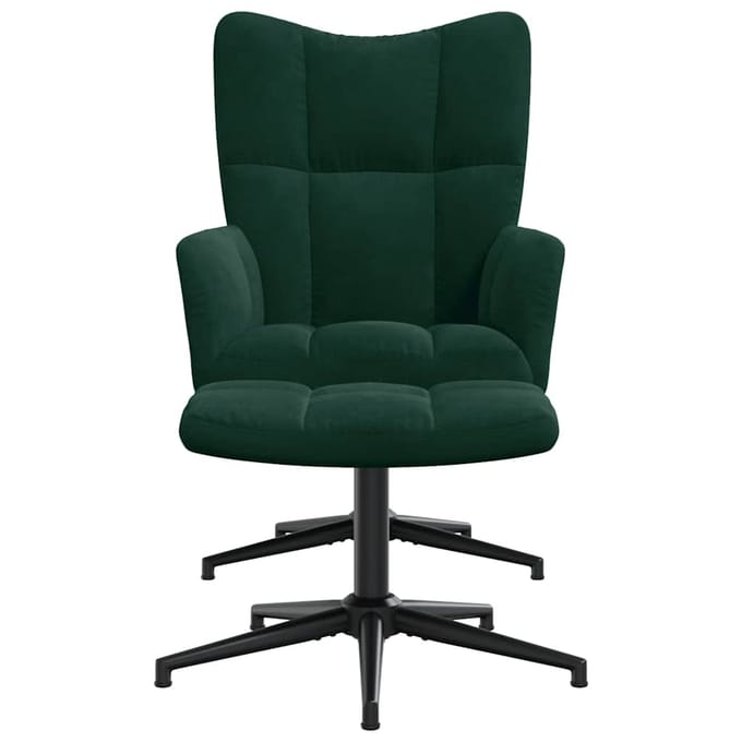 vidaXL - Relaxstoel - met - voetenbank - fluweel - donkergroen