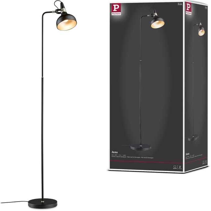 Staande lamp Juna E14 max. 20W Zwart mat, Champagne Metaal