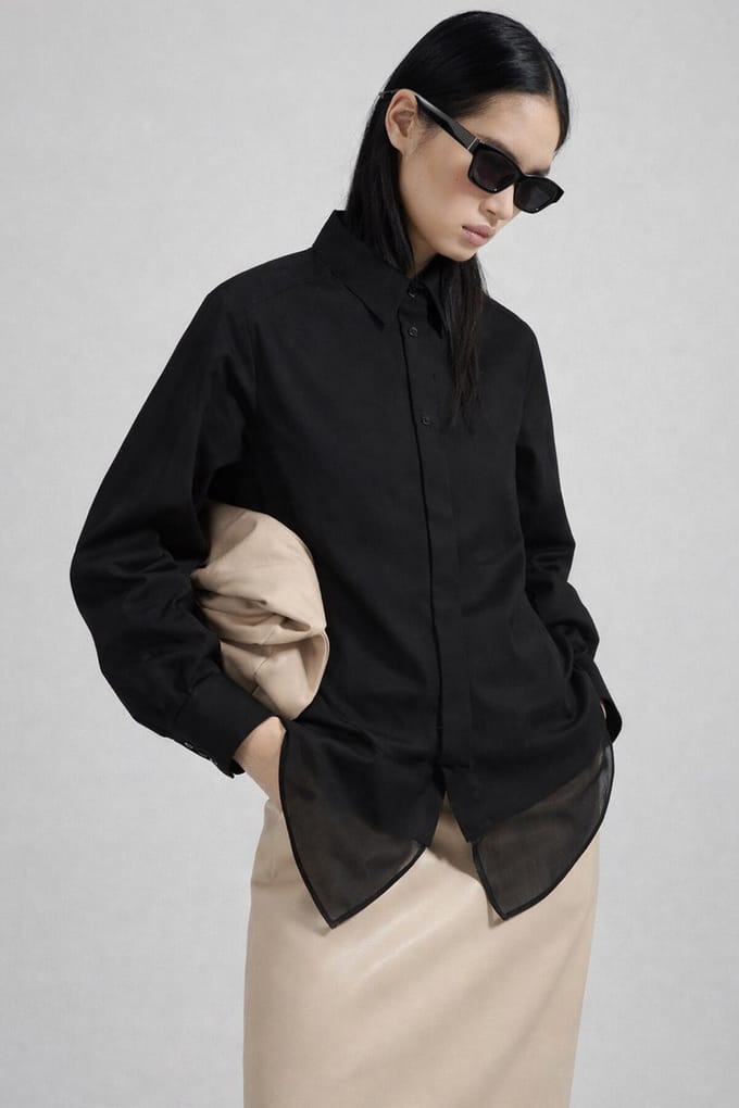 Touché Privé - Poplin blouse met chiffon details - Zwart - Dames