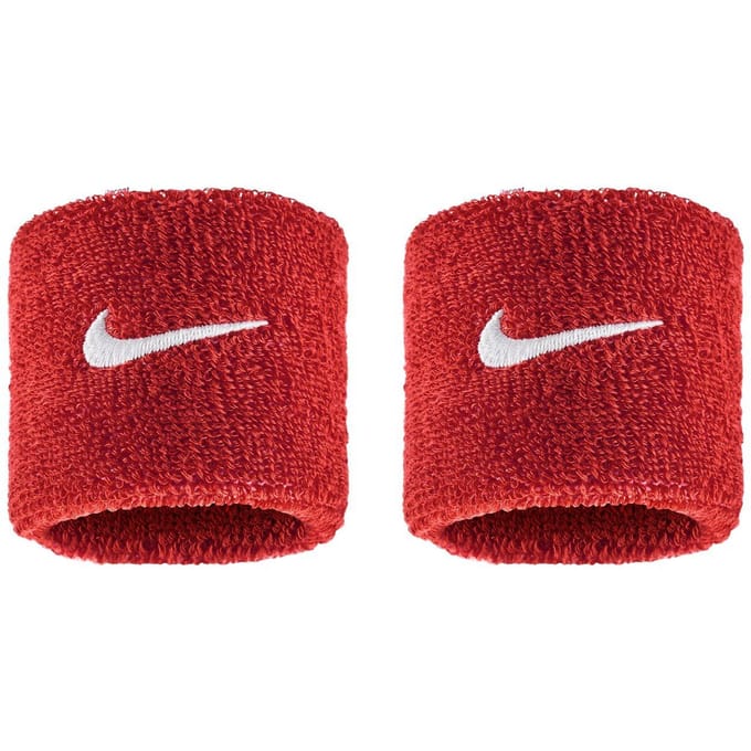 Nike Klassiek Swoosh polsbandje (Set van 2) (Rood/Wit)