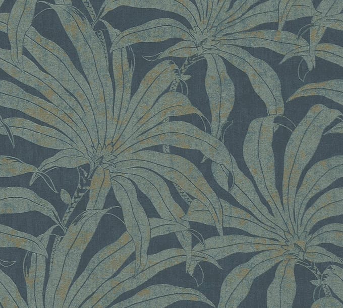 JUNGLE BLOESEM BEHANG | Botanisch - Petrol Goud Blauw - A.S. Création Jade 2