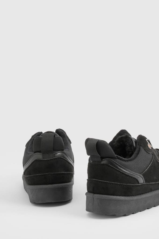 boohoo Dames Nepbont gevoerde lage sneakers | Black | Maat: 3