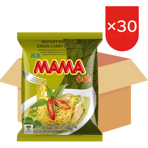 MAMA Instant Noedels Groene Curry Smaak 30 x 55 g, Doos