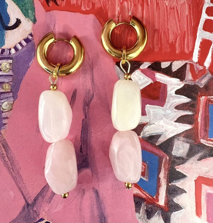Oorringen acryl kralen roze/wit