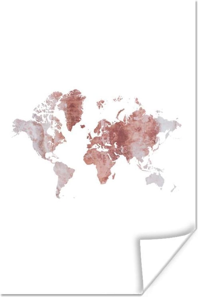 Wanddecoratie - Wereldkaart - Steen - Rood - Wit - 40x60 cm - Poster
