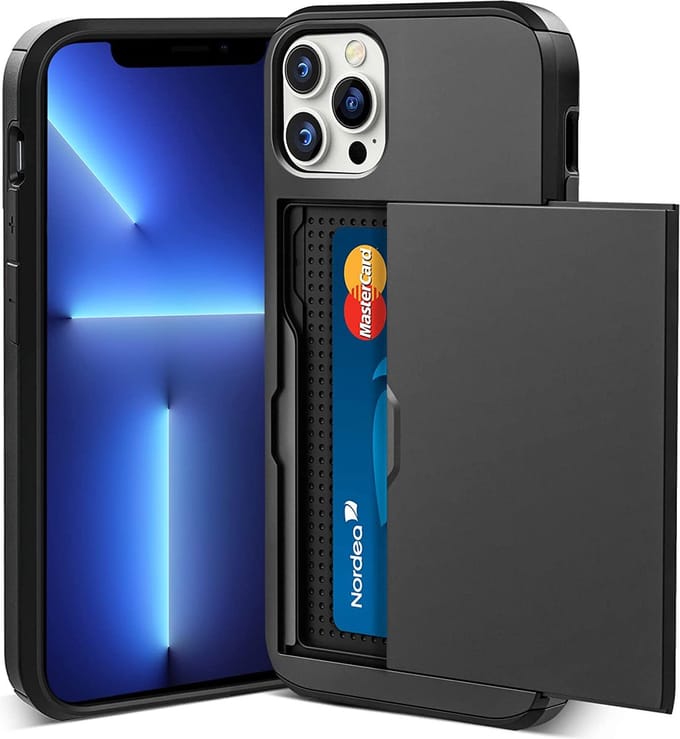 Backcover geschikt voor Apple iPhone 14 Pro - Zwart - Hard PC - Pasjeshouder