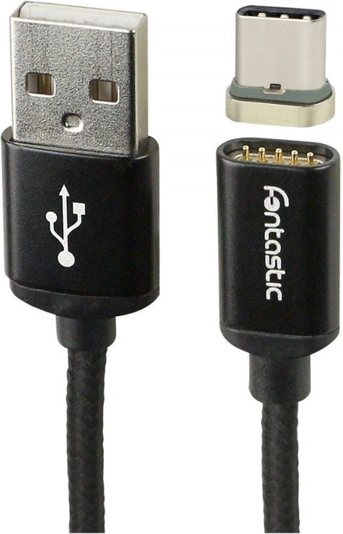 Fontastic 251535 USB-C naar USB-A kabel - USB 2.0 - 480Mbit/s - Magnetisch - 1 meter - Zwart