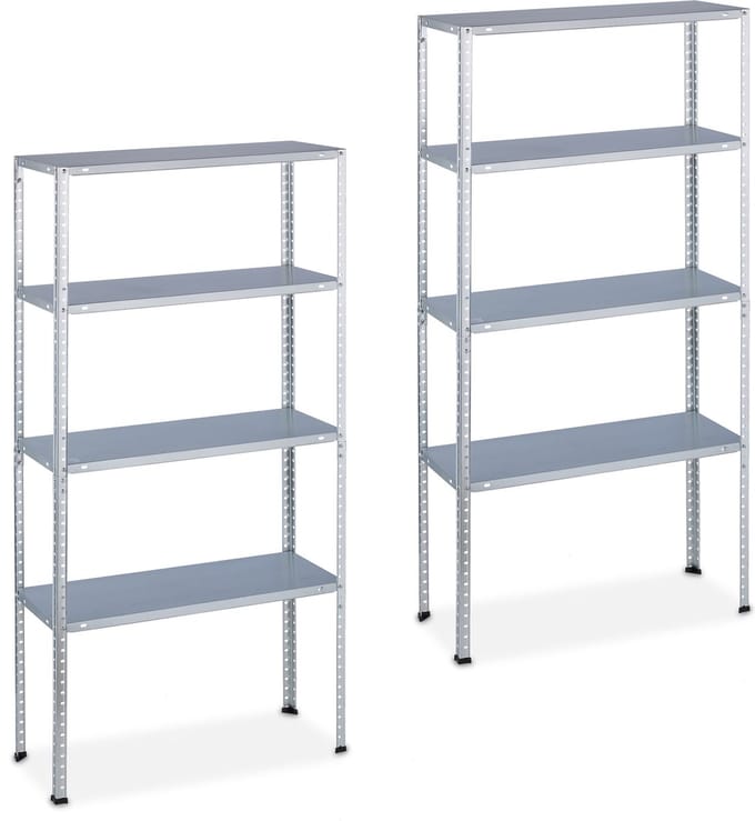2x Metalen Stellingkast 4 Etages 200 kg Draagvermogen 150x75x30 cm Zilver