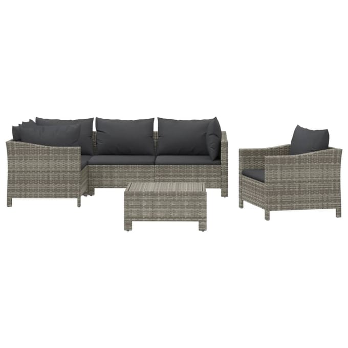 vidaXL - 6-delige - Loungeset - met - kussens - poly - rattan - grijs