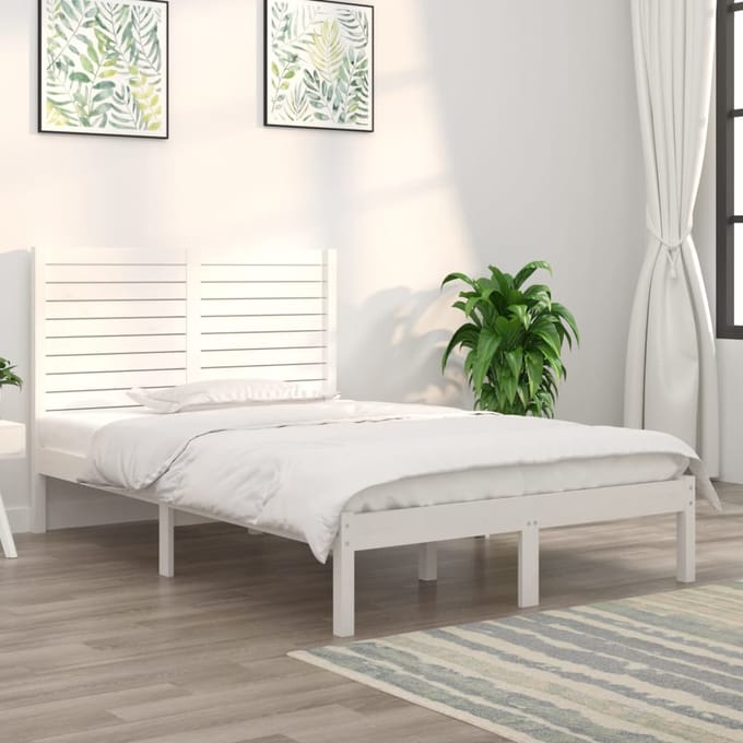 vidaXL - Bedframe - massief - hout - wit - 135x190 - cm