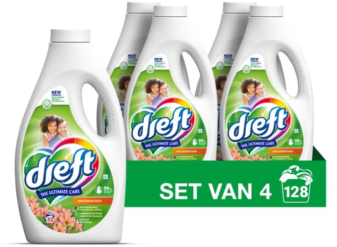 Dreft Vloeibaar Wasmiddel Amazone Regen 4 x 32 Wasbeurten 1,6 liter