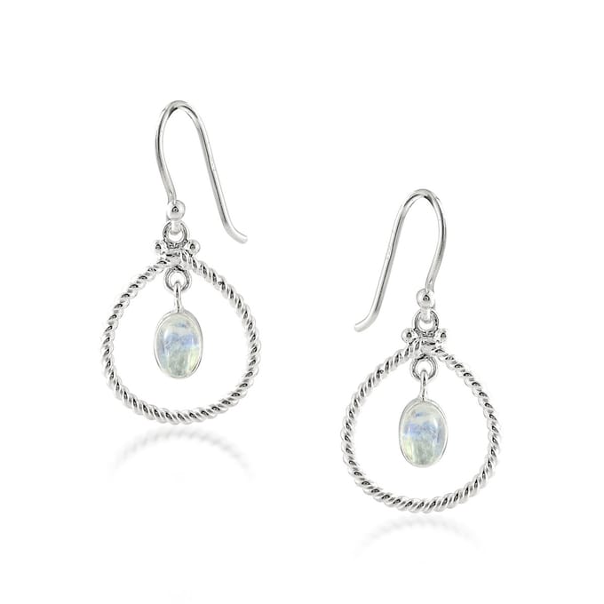 SilverGems Zilveren oorhangers met Regenboog Maansteen edelstenen